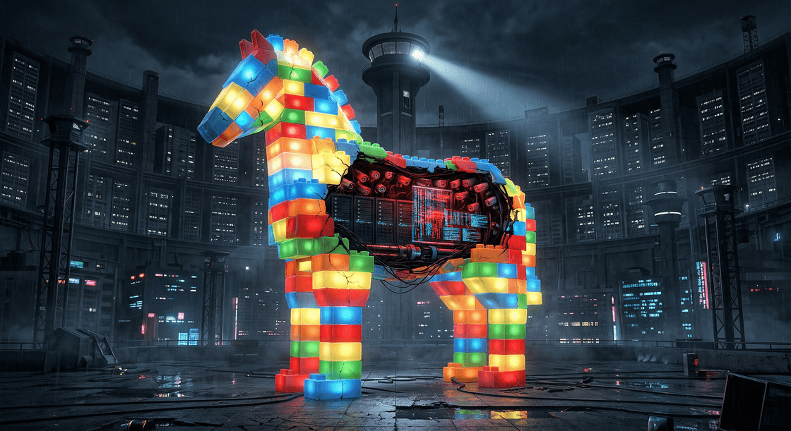 Digital art piece of a modern Trojan Horse